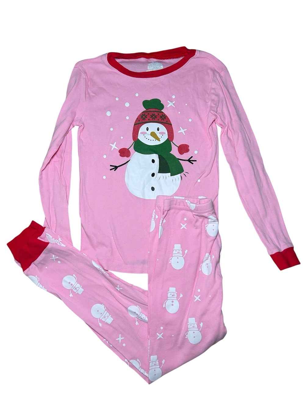 Family Feeling Kids Pink Snowman Holiday Pajama Set Girls 10 Christmas Snowman